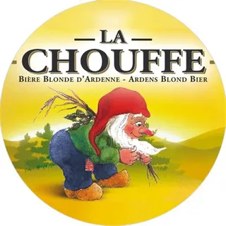 La Chouffe beer logo featuring the iconic red-capped gnome holding a glass of beer.