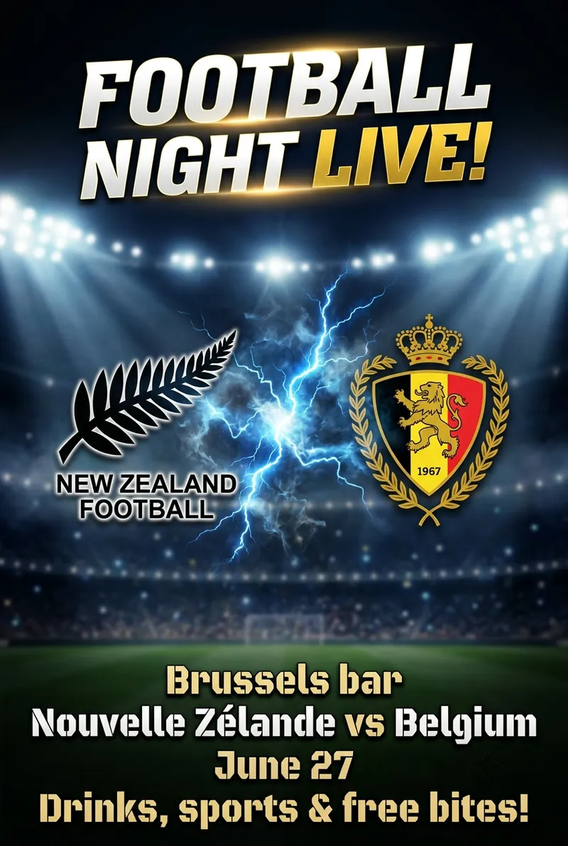 Live football evening announcement with the New Zealand vs Belgium world cup match at the bar.