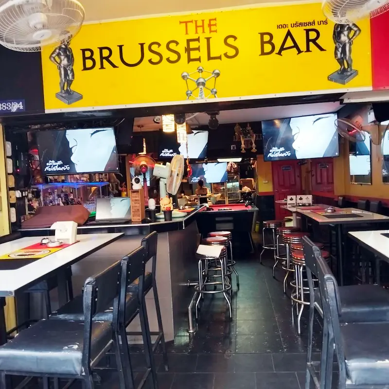 Friendly entrance of an authentic Brussels pub in Thailand.