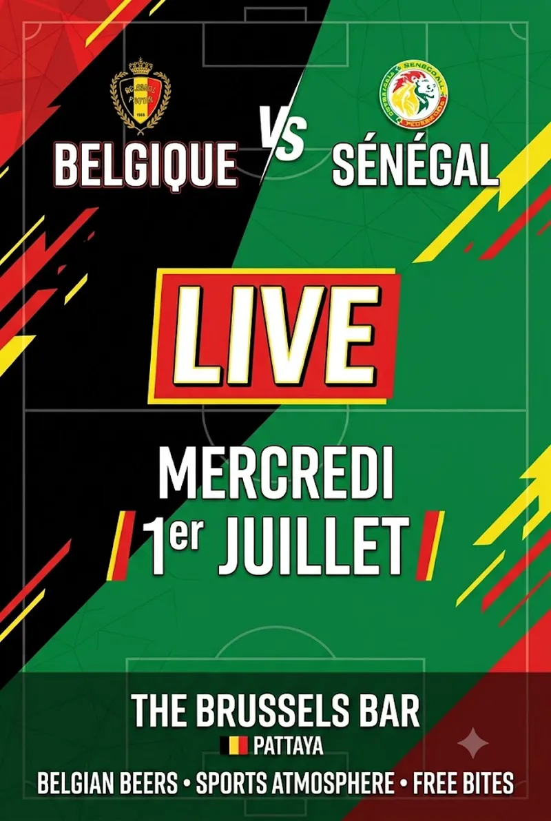 Live football evening announcement with the Belgium vs Senegal world cup match at the bar.