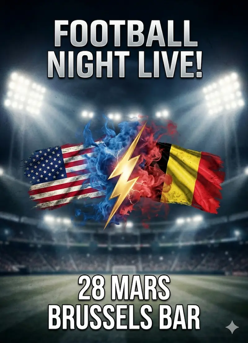 Live football evening announcement with the USA vs Belgium match at the bar.
